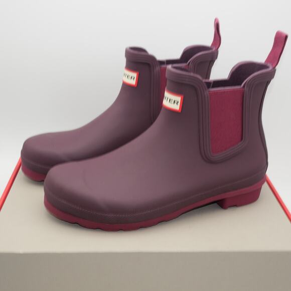 NEW Hunter Women's 8 Original Chelsea Waterproof Rain Boots Purple Burgundy - Picture 1 of 9